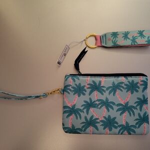 Adorable tropical palm leaves wristlet + matching key chain with wrist strap